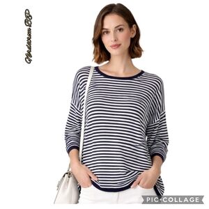 Nordstrom BP sweater knit blue & white stripe side slits lng slv size med